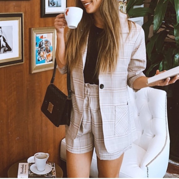 Plaid Blazer / Paper bag short Set - Picture 1 of 5